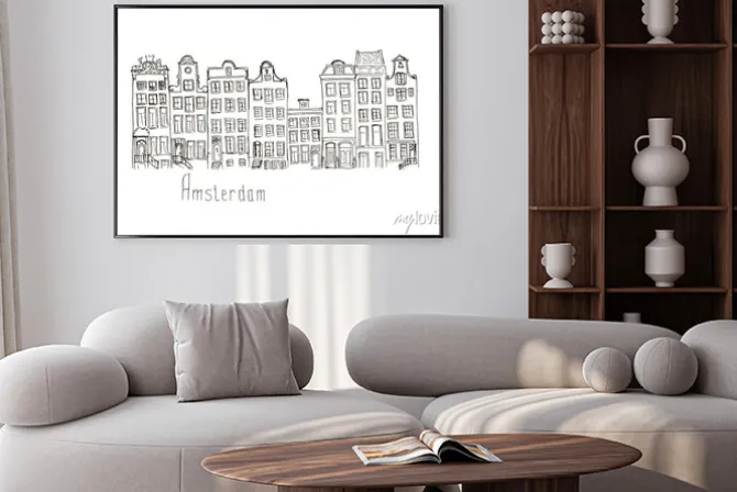 Plakat: Szkic holandia amsterdam domy izolowane literowanie