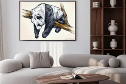 Plakat: Szkic pandy leżącej na gałęzi