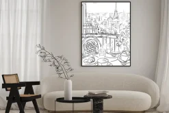 Plakat: Szkic ulicy w paryżu z wieżą eiffla