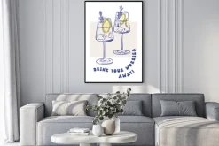 Plakat: Szkicowe koktajle z lodem i cytryną z podpisami