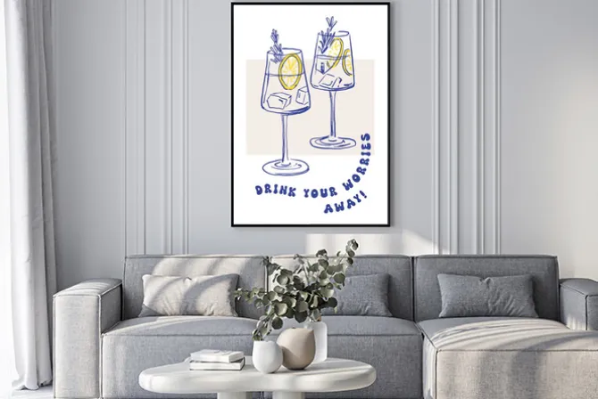 Plakat: Szkicowe koktajle z lodem i cytryną z podpisami