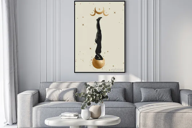 Plakat: Sztuka jogi ilustracja ze złotymi księżycami