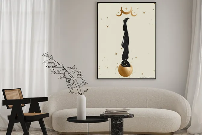 Plakat: Sztuka jogi ilustracja ze złotymi księżycami