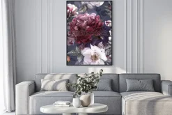 Plakat: Sztuka vintage ołówek kwiatowy kolorowy wzór z białych róż i