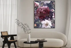 Plakat: Sztuka vintage ołówek kwiatowy kolorowy wzór z białych róż i