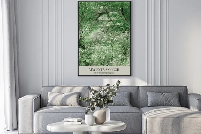 Plakat: Sztuka w stylu van gogha brzeg rzeki na wiosnę