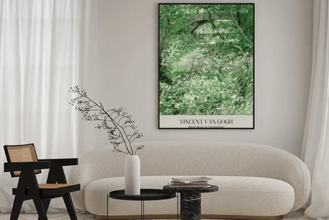 Plakat: Sztuka w stylu van gogha brzeg rzeki na wiosnę