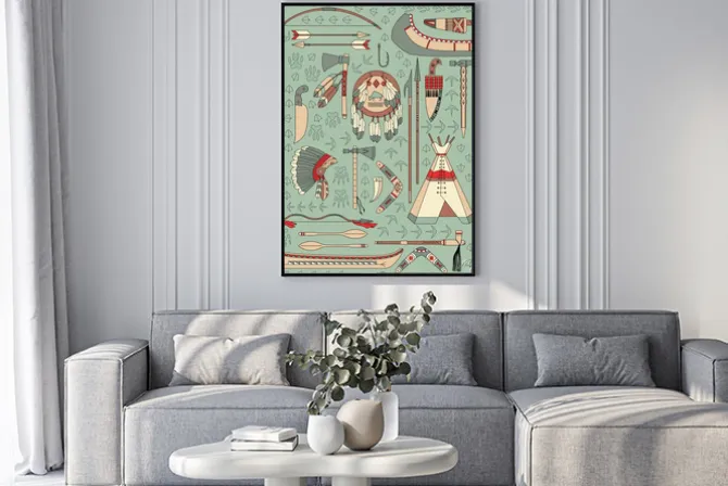 Plakat: Szwu z indiańskich atrybutów