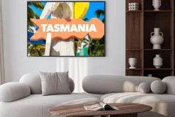 Plakat: Tasmania zadowoleniem powitać z palmami