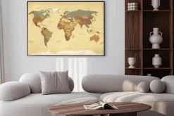 Plakat: Teksturowana mapa świata w stylu retro