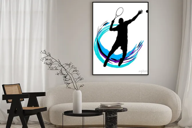 Plakat: Tenisista odbijający piłkę