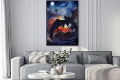 Plakat: The dragon warrior are sitting on the dragon flying to the floating