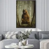 Plakat: The forests tales,brown grizzly bear in magical forest,3d illustration
