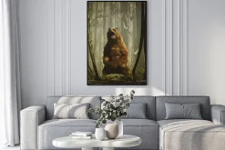 Plakat: The forests tales,brown grizzly bear in magical forest,3d illustration