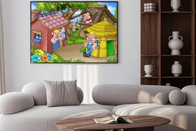 Plakat: The three little pigs fairytale scene