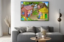 Plakat: The three little pigs fairytale scene