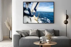 Plakat: The white sails of yachts on the background of sea and sky in