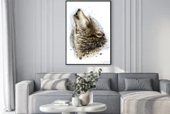 Plakat: The wolf howls. sketchy, graphical, color portrait of a wolf