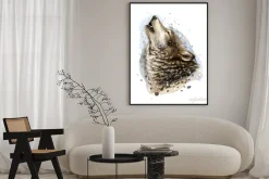 Plakat: The wolf howls. sketchy, graphical, color portrait of a wolf