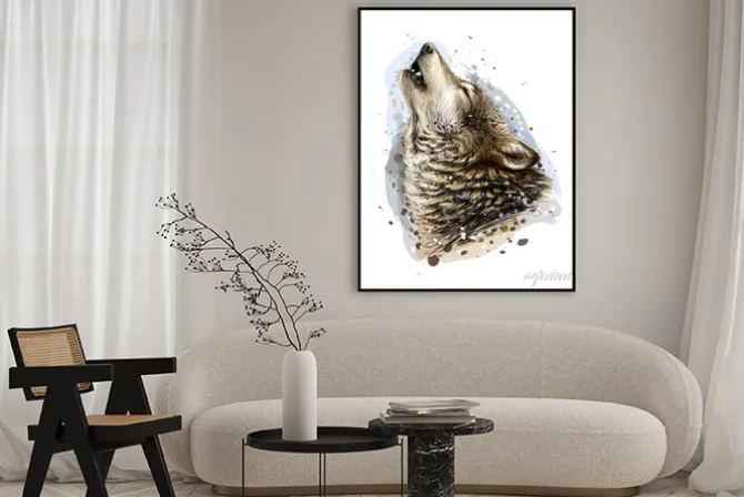 Plakat: The wolf howls. sketchy, graphical, color portrait of a wolf