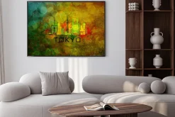 Plakat: Tokyo city skyline na tle grunge ilustracja