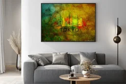 Plakat: Tokyo city skyline na tle grunge ilustracja