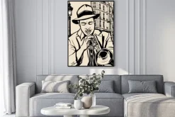 Plakat: Trębacz na tle panoramy