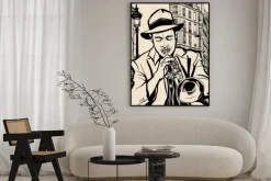 Plakat: Trębacz na tle panoramy