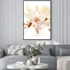 Plakat: Trendy dried palm leaves, blush pink rose, pale protea, white