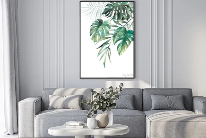 Plakat: Tropikalne liście monstera i palmowe zielone gałęzie