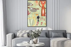 Plakat: Tropikalne zwierzęta na zielonym tle