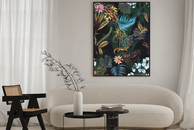 Plakat: Tropikalny las liście i kwiaty