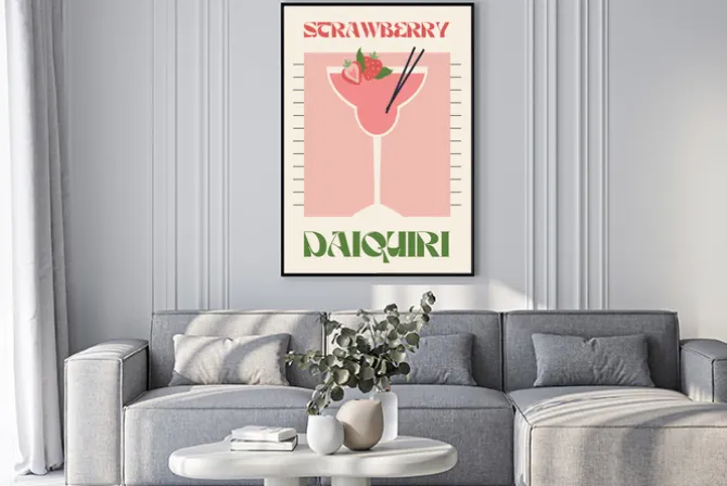 Plakat: Truskawkowy koktajl nowoczesna ilustracja