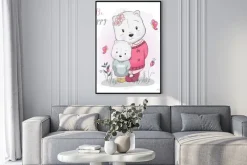 Plakat: Two cute cartoon bears in flower field