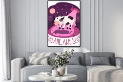 Plakat: Ufo są niesamowite! plakat wektorowe (tło i karty) z krowy na