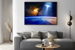 Plakat: Ufo zbliża się do planety ziemi