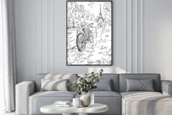 Plakat: Ulica jesienią paryżu. wieża eiffla -sketch ilustracji