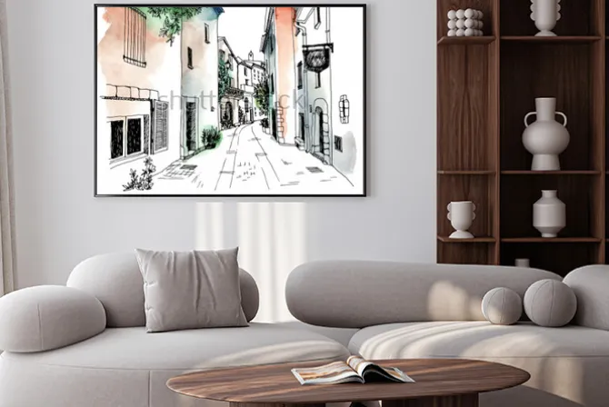 Plakat: Ulica starego miasta w stylu szkicu