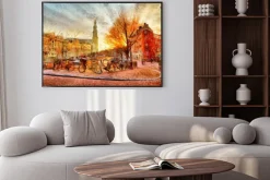 Plakat: Ulica w amsterdamie w promieniach zachodzącego słońca