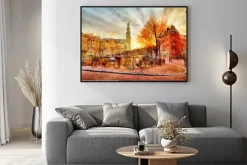 Plakat: Ulica w amsterdamie w promieniach zachodzącego słońca