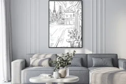 Plakat: Ulica w paryżu szkic ilustracji