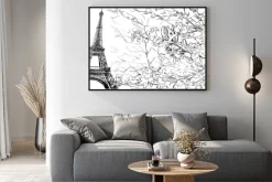 Plakat: Ulica w paryżu. wieża eiffla szkic ilustracji