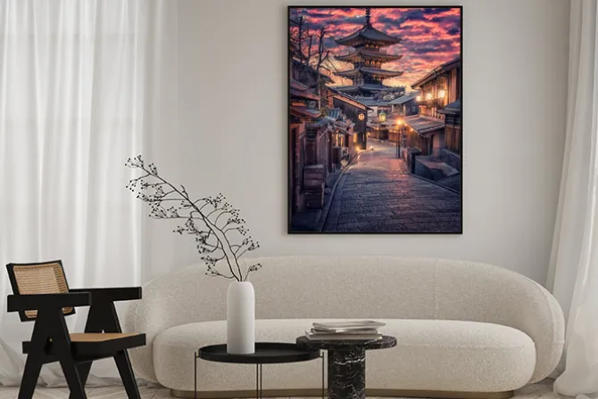 Plakat: Uliczka w kioto o zachodzie słońca