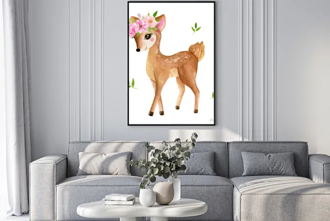 Plakat: Uroczy jelonek z kwiatami