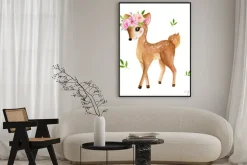 Plakat: Uroczy jelonek z kwiatami