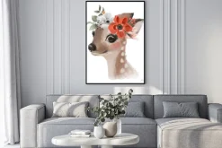 Plakat: Uroczy jelonek z kwiatami