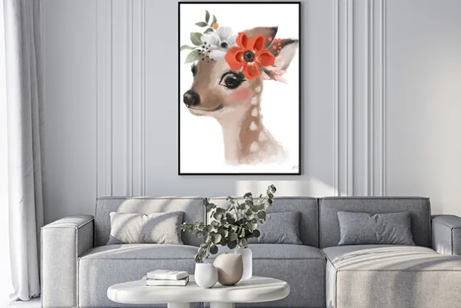 Plakat: Uroczy jelonek z kwiatami