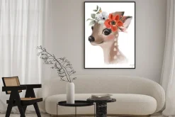 Plakat: Uroczy jelonek z kwiatami