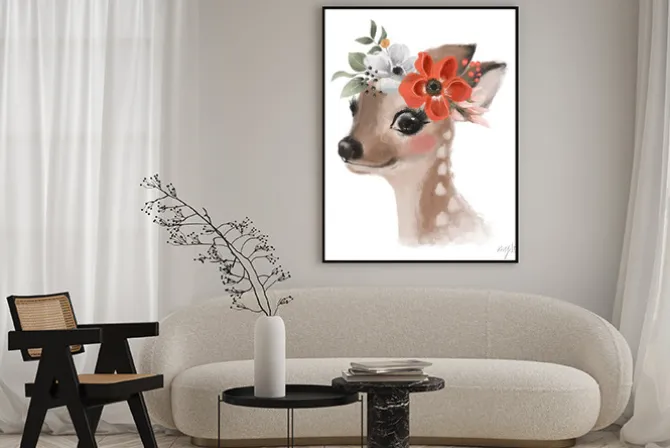 Plakat: Uroczy jelonek z kwiatami