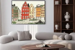 Plakat: Urokliwe kamienice w stylu rysunku